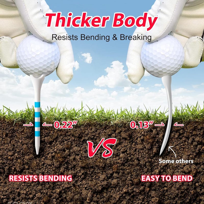 Full Choice 60/100 Pack Plastic Golf Tees (2-3/4"or 3-1/4"), Enhanced Durability & Stability, Designed to Reduce Friction and Side Spin - Image 2